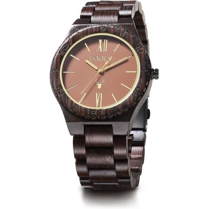 Montre à Quartz En Bois De Bambou – Cadran 45 Mm, Bracelet Cuir, Motif Papillon – Homme Et Femme, Style Naturel Décontracté