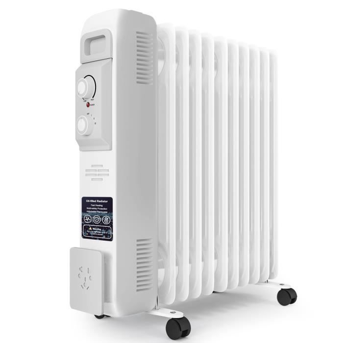 Radiateur à Huile électrique 2500 W - 13 Lamelles, 3 Niveaux De Puissance - Chauffage Mobile Pour Pièces Jusqu'à 30 M²