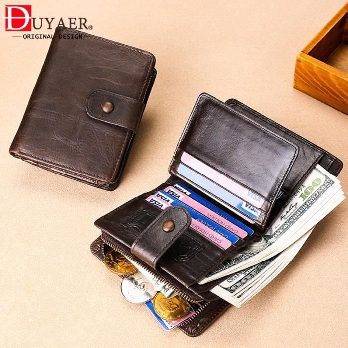 Portefeuille Homme Cuir Véritable Bifold Double Zip – Grande Capacité, Café, Multiples Emplacements Cartes & Billets