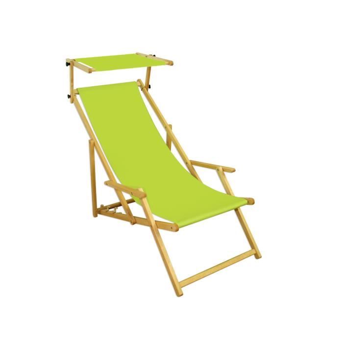 chaise longue de jardin pliante avec pare-soleil - erst-holz - 10-306ns - vert - bois massif - extérieur