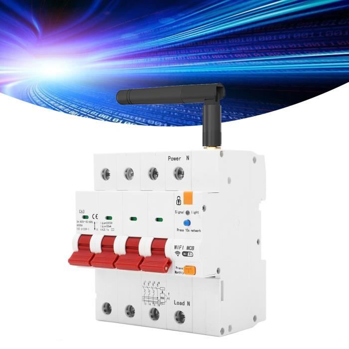Disjoncteur WiFi Triphasé Intelligent 63A 3P+N - Contrôle Par App Et Télécommande - Minuterie & Scènes - Montage Rail DIN