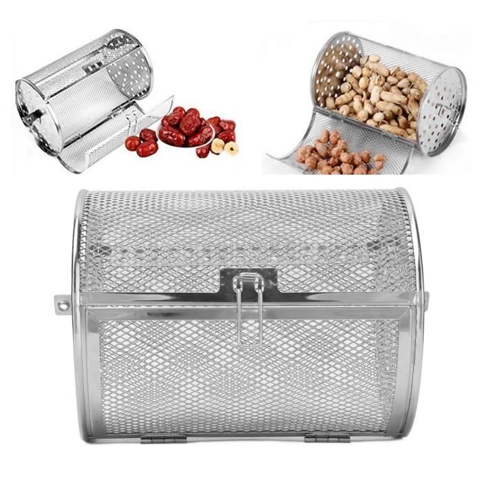 Fenteer Cuisine Acier Inoxydable Rôtisserie Grill Tambour Four Panier Four Rôti Cuisson Rotatif Pour Les Arachides, Noix - 140x230mm