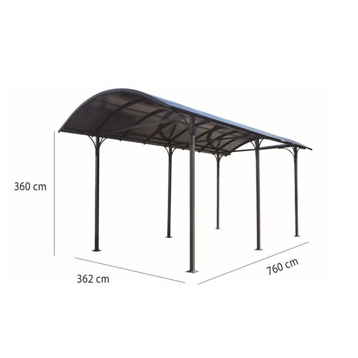 Carport en aluminium - Gris anthracite - 760x362xH360cm - Protection anti-UV