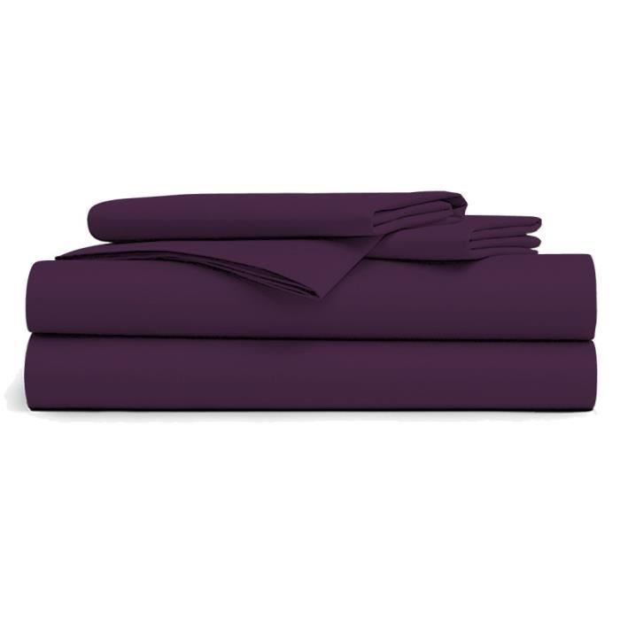 Drap Plat - PRUNE - 180x290cm - 100% Coton - 57 Fils/cm - Lavable en Machine