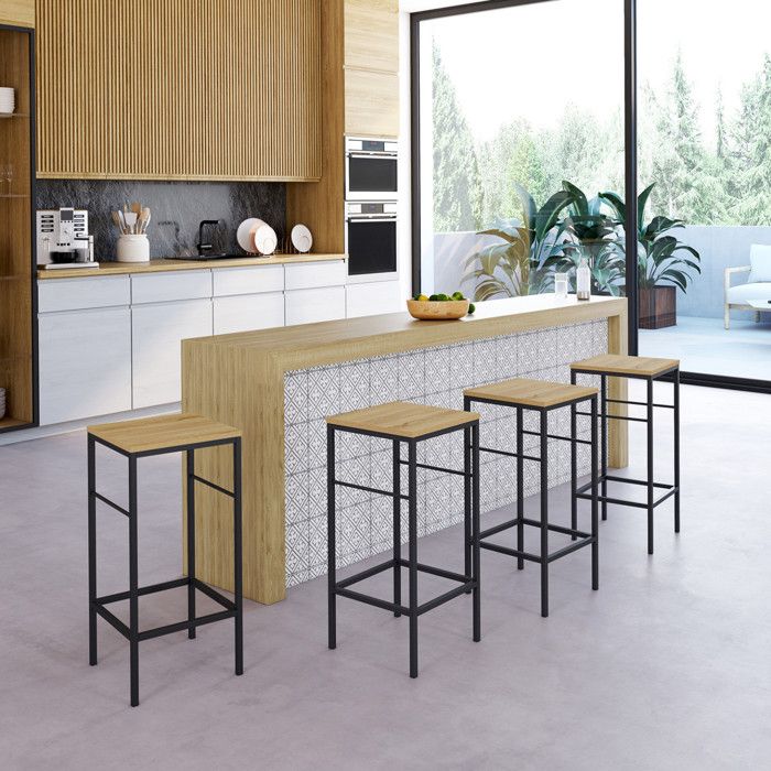 IDMARKET Lot de 4 tabourets de bar DETROIT design industriel IDMARKET Lot de 4 tabourets de bar DETROIT design industriel