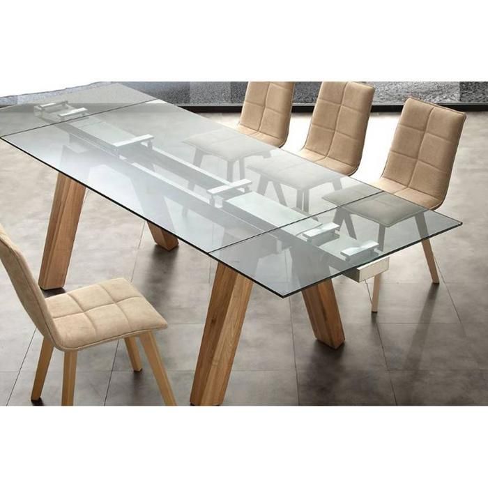 Table Repas Extensible Designa Plateau En Verre Pietement Bois