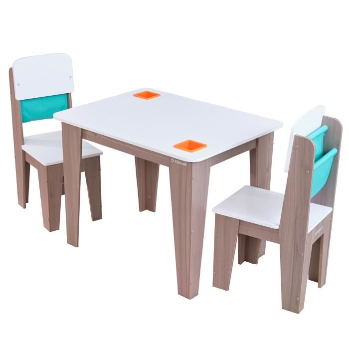 KidKraft - Ensemble Table et 2 Chaises en bois pour enfant, rangement intégré Pocket – Gris