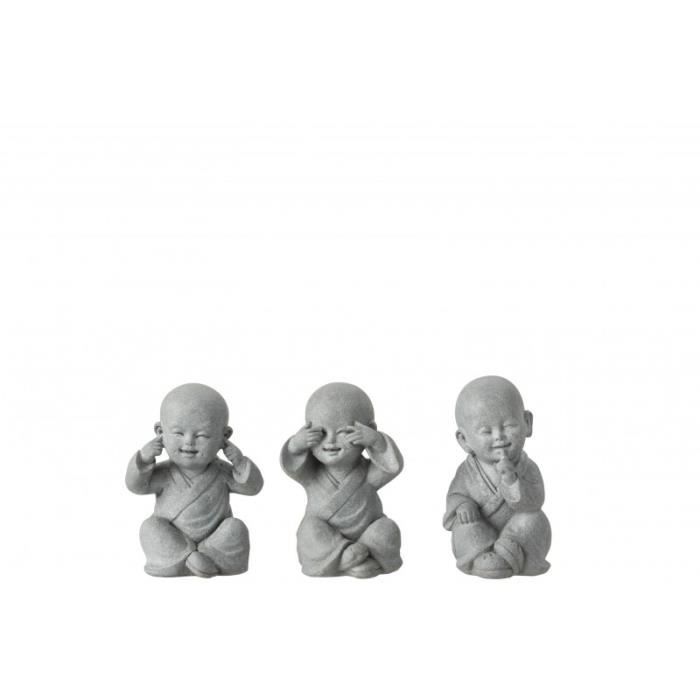 Set de 3 moines de la sagesse en résine gris 11x9x16 cm Gris/Greige