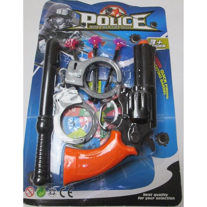 Pistolet à Flèches + 2 Fléchettes Ventouse + Badge Police Jouet pour Enfant  Jeu