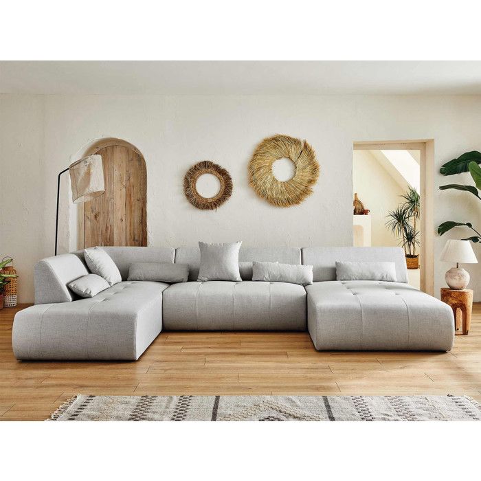 Onyx - canapé panoramique dangle gauche 7 places - en tissu - Gris clair