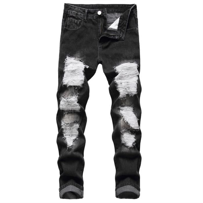 Jeans Troue Homme Mode Skinny Slim Fit Pantalon Denim Dechire Sport Trousers Casual Pants Jogging Trekking Jean Travail Cargo noir Noir Cdiscount Pret a Porter