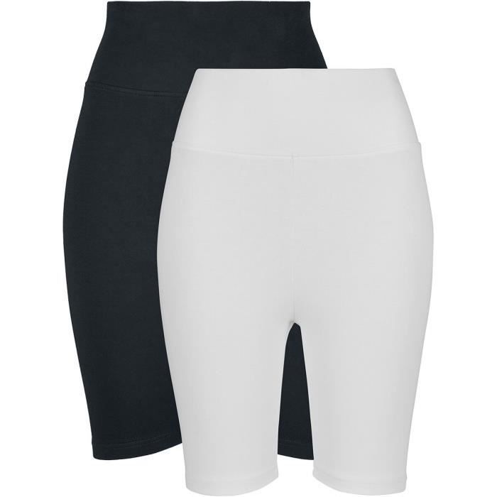 short cycliste femme - urban classics - taille haute - lot de 2 - noir/blanc