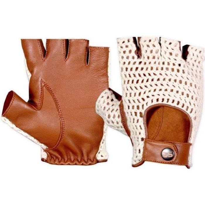 Gants de Conduite Mitaine - Sans doigts - Demi-doigts en Cuir Sans Doublure  à Crochet de Coton Sur le Dos Gant Hommes