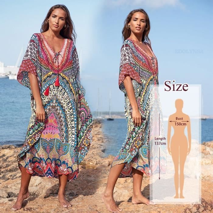 Robe Robe de plage longue en coton Kaftan marocain imprime boheme tunique pour femmes Cover Up pour les costumes de Type Q897 Cdiscount Jeux Jouets