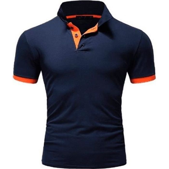 Polo Homme Slim Golf Col Contraste Bleu Marque Modele Coupe Slim Col polo Manches courtes
