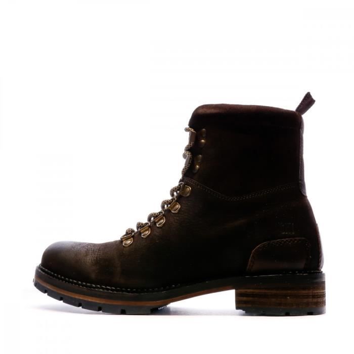 boots homme cr7 acapulco - marron foncé - tige en cuir - fermeture par lacets - semelle synthétique