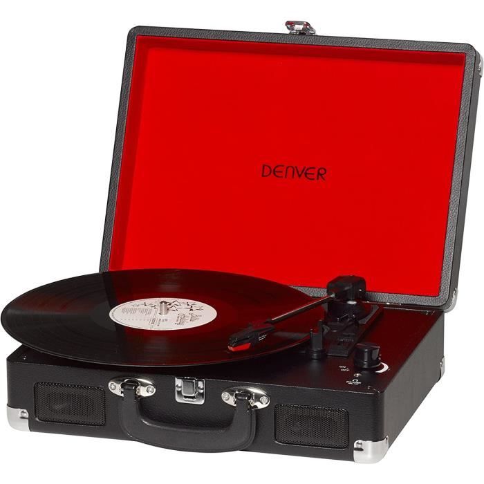 Denver Lecteur de disques vinyles VPL-120BLACK Design Valise. Haut-parleurs intégrés, Sortie Phono, Compatible avec vinyles 33 1/3,