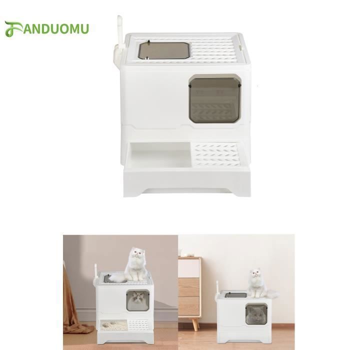 Meilleurs prix pour Bac à litière pliable pour chat - Entrée avant et sortie supérieure - Maison de toilette pour chats + pelle à litière (blanc)