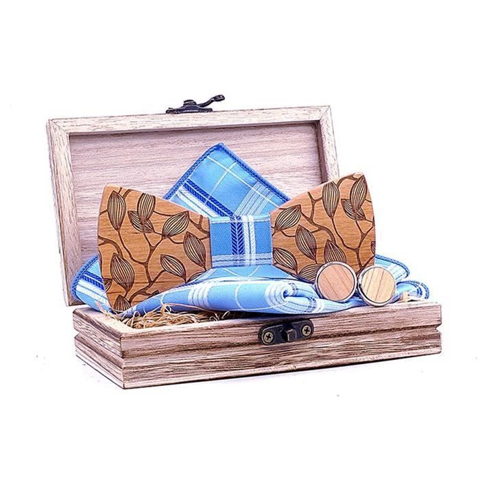Accessoire Mariage Cravate Bois Lot De 3 Nœuds Papillon En Bois GIVBRO - Avec Boîte Cadeau - Pour Mariage, Soirée Accessoire Cérémonie élégant