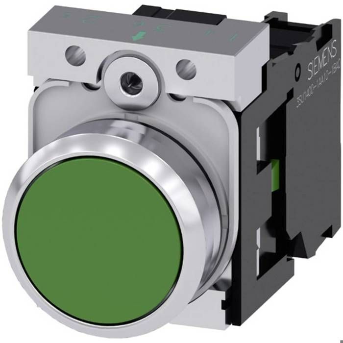 Bouton poussoir SIEMENS 3SU1150 0AB40 1BA0 22 mm métal plat 1NO - vue 3
