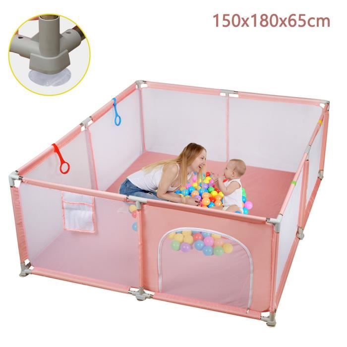SINBIDE Parc Bébé Enfant - Parc De Jeux Lavable - 150x180x65cm ROSE - Adapté À L'intérieur Et À L'extérieur - Avec 30 Boules