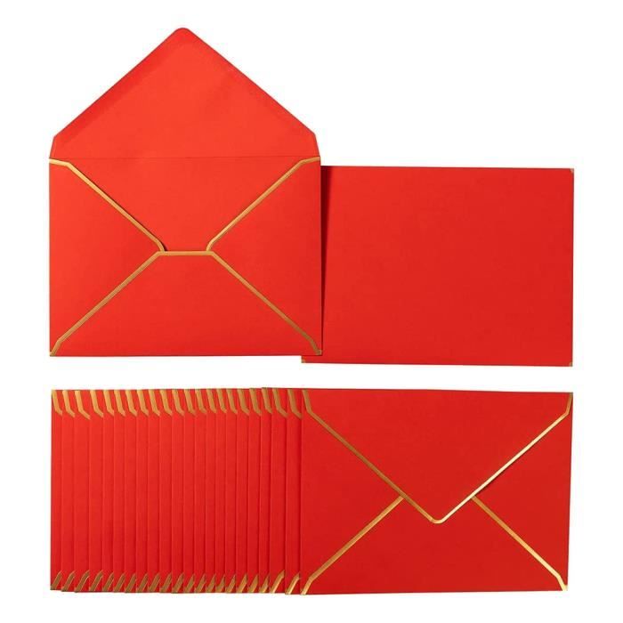 100 Pack A7 Envelopes V Flap Envelopes with Gold Borders (Red ...