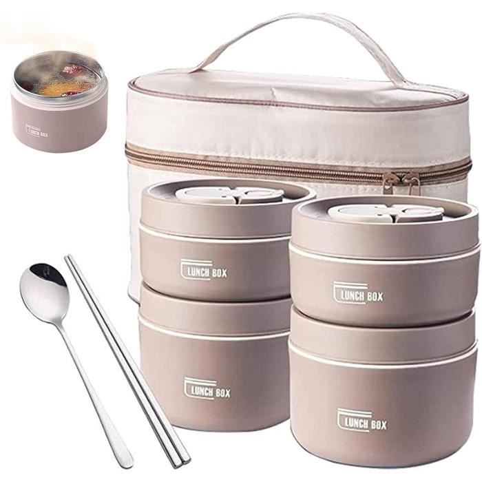 Boîte Bento Isotherme 2 En 1 - 440ml Et 600ml En Inox - Avec Sac Isotherme - Pour Travail, école, Pique-nique (Beige)