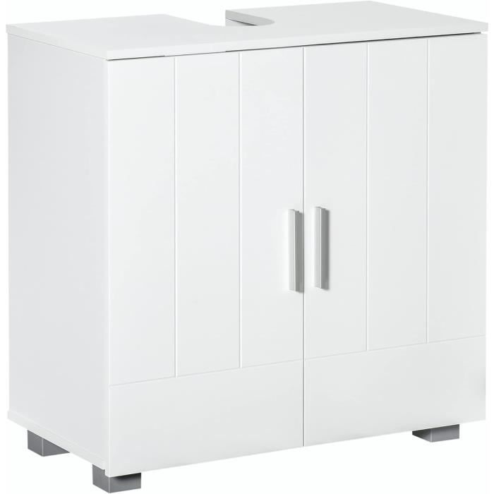 kleankin meuble sous lavabo de salle de bain 2 portes battantes avec 1 étagère réglable, sur pied, poignées alliage alm dim. 60l66