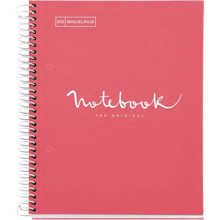 Cahier Miquelrius Emotions A4 - 120 Pages Quadrillées 5mm, 5 Bandes Couleur, Couverture Rigide - Rose
