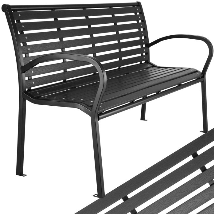Banc dextérieur - TECTAKE - Banc de jardin PINO 3 places au design bois et cadre en métal 126 x 62 x 815 cm - Noir
