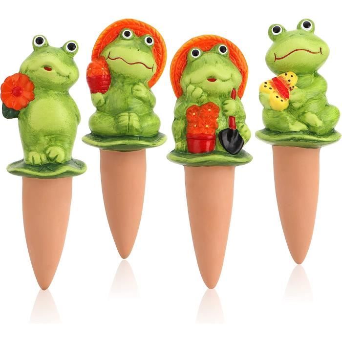4 Cônes D'Arrosage Automatique COM-FOUR Pour Plantes - Distributeur Eau En Terre Cuite, Forme Grenouille