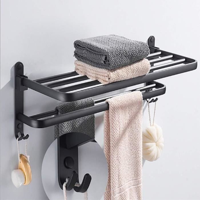 Antirouille Crochets Salle De Bain Porte-serviettes Mural Pliable Double Niveau En Aluminium Noir Mat - 58 Cm, Antirouille, Avec Crochets Barre Serviettes Avec Crochets Antirouille Crochets Salle De Bain Porte-serviettes Mural Pliable Double Niveau En Aluminium Noir Mat - 58 Cm, Antirouille, Avec Crochets Barre Serviettes Avec Crochets