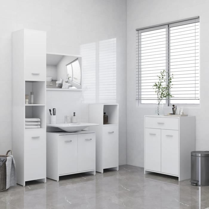 meuble de salle de bain - truvito - meuble sous lavabo - blanc - bois d'ingénierie - rangement pratique