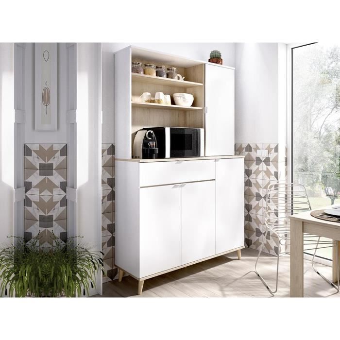 Homcom - Meuble micro-ondes pour cuisine - tiroir, 2 portes, niche - dim.  60L x 40l x 122,5H cm - MDF blanc