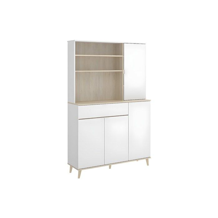 Buffet de cuisine WAJDI - 4 portes 1 tiroir et 3 niches - Blanc et chêne Buffet de cuisine WAJDI - 4 portes 1 tiroir et 3 niches - Blanc et chêne