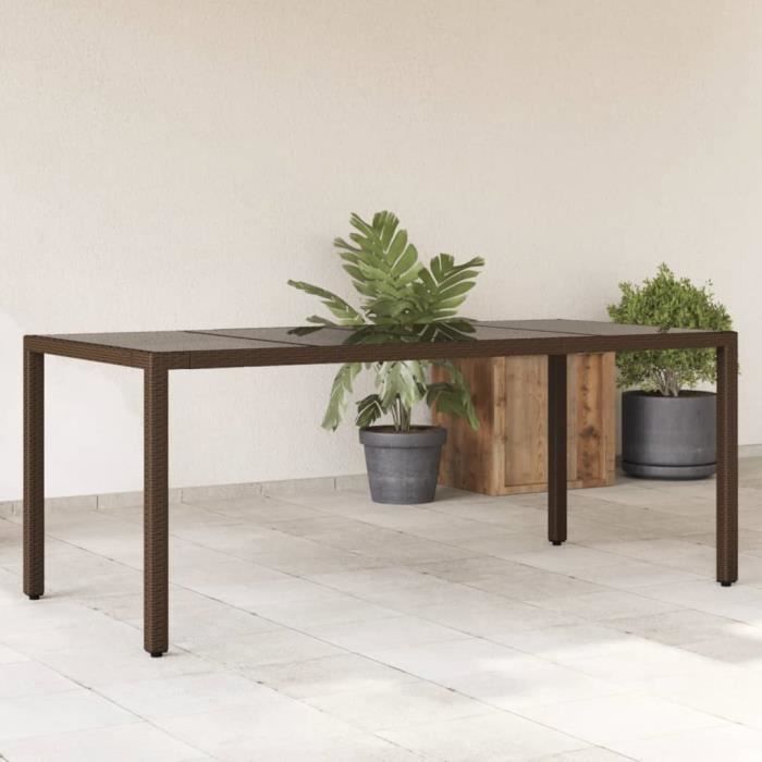 Meuble Table de jardin - avec dessus en verre - Marron - résine tressée 27.8 KG Meuble Table de jardin - avec dessus en verre - Marron - résine tressée 27.8 KG