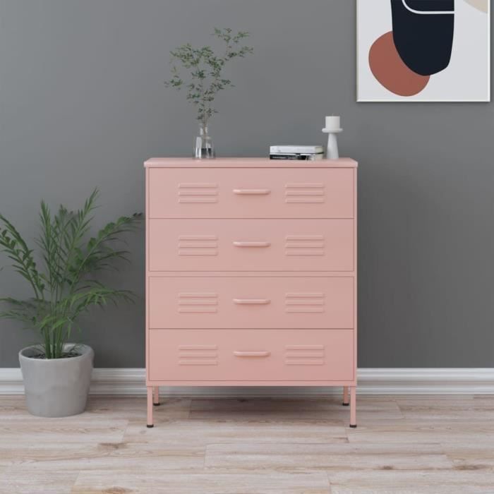 Commode - VIDAXL - 336202 - Rose - 80x35x1015 cm - 3 tiroirs - Acier