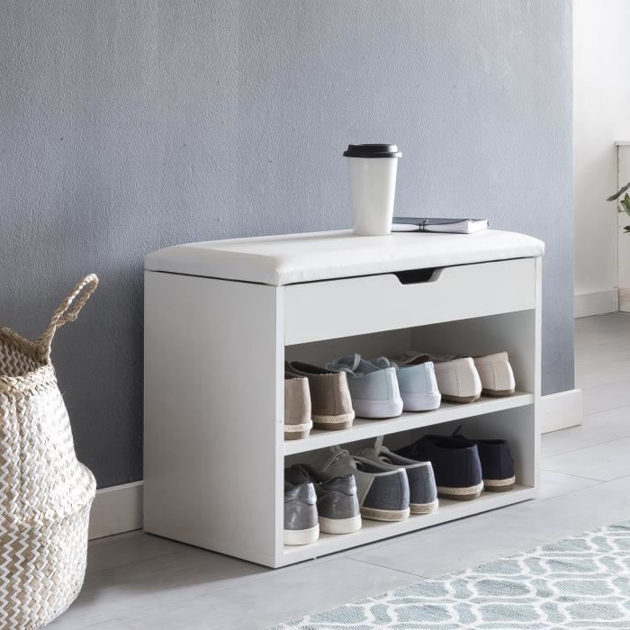Armoire à chaussures WOHNLING - SOFIA - Blanc - 12 Paires - Banc avec espace de rangement