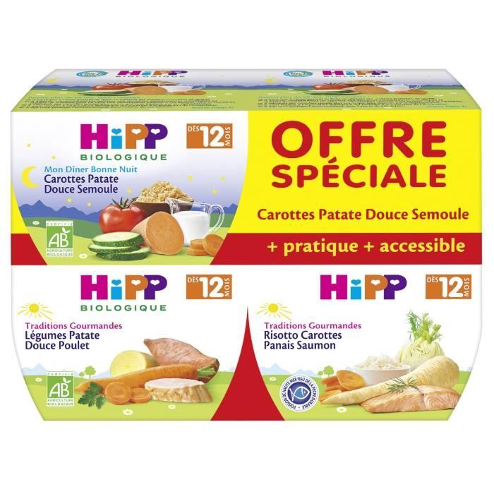 Hipp Biologique Traditions Gourmandes2x Carotte Patate Douce Semoule 1x Legumes Patate Douce Poulet 1x Risotto Carottes Panais Saumo Achat Vente Plats Cuisines Hipp Biologique Traditions Gourmandes2x Carotte Patate Douce Semoule