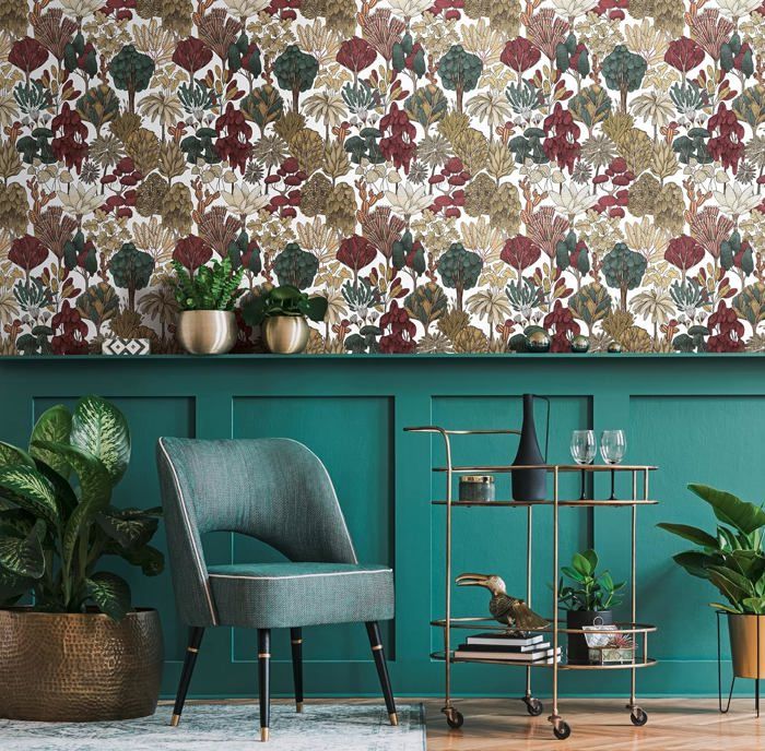 Papier Peints Jungle Floral Impression intissé - 1005m x 053m - Rouge ...