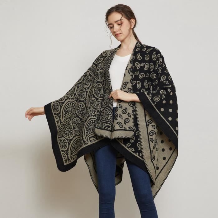 StyleBREAKER Poncho Rayé Réversible - Cape Drapée Douce Et Confortable Pour Femmes, Taille Unique