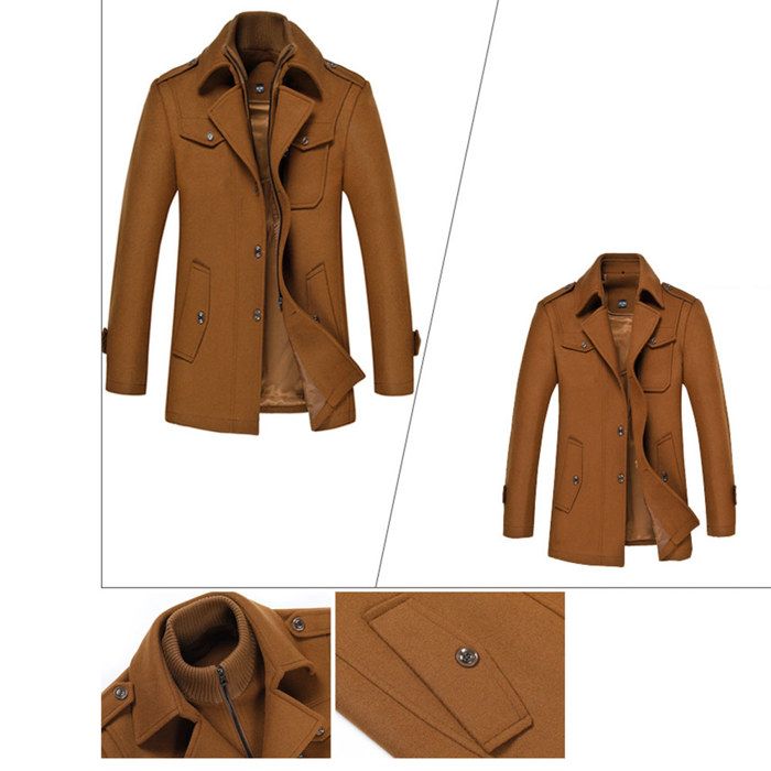 Manteau Long 3/4 Homme Laine Cachemire - Trench Décontracté Col Revers Coupe Ajustée