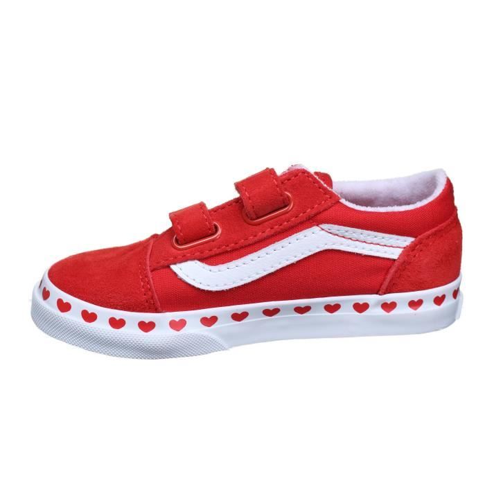 Basket bébé garçon Vans Old Skool V - Rouge - Cuir - Scratch Rouge -  Cdiscount Chaussures