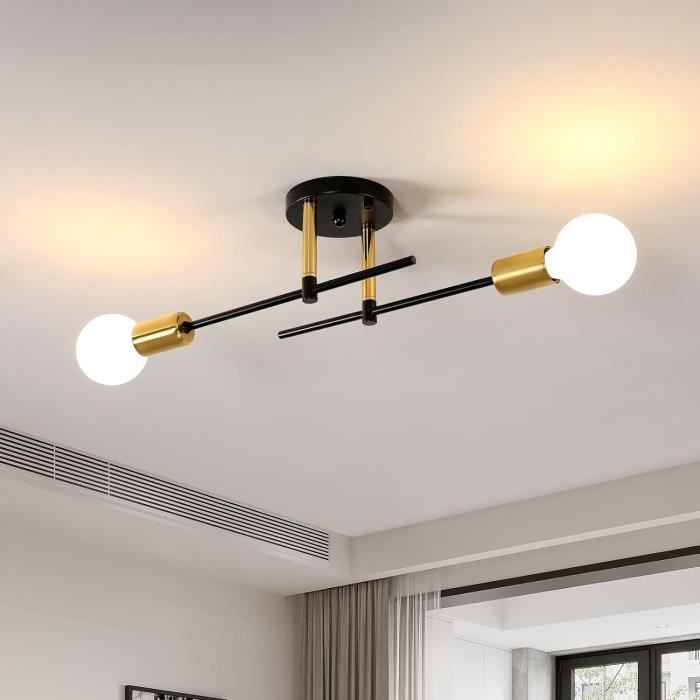 Lustre Industriel Noir Sputnik 4 Lumières - Plafonnier Vintage LED E27 - Style Rétro Pour Salon, Cuisine, Café