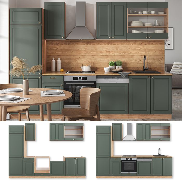 Cuisine Fame-Line, 355 cm , PT Anthracite, Chêne vert et or/chêne doré
