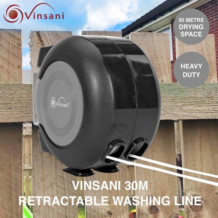 Corde à Linge Rétractable Intérieur/extérieur 9ft (2.7m) - Acier Inoxydable Et Nylon - Pour Mur, Balcon, Camping