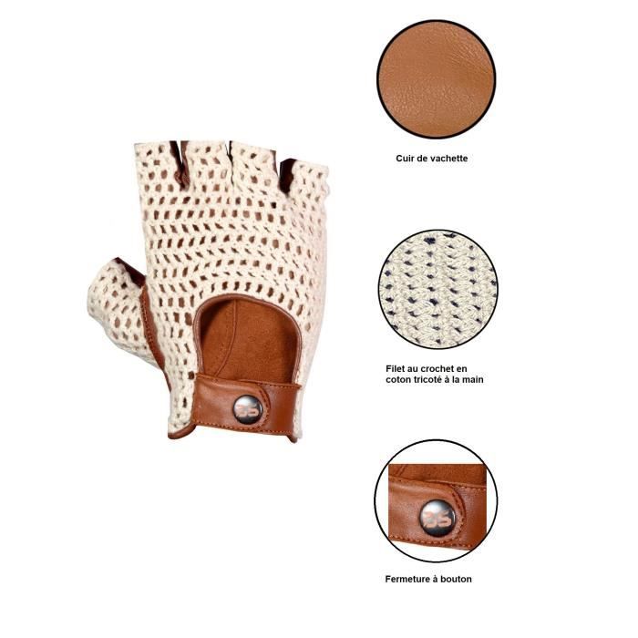 Gants De Conduite Cuir Véritable Demi-doigt - Marque Long Keeper - Taille Unique Homme - Neuf Avec étiquette