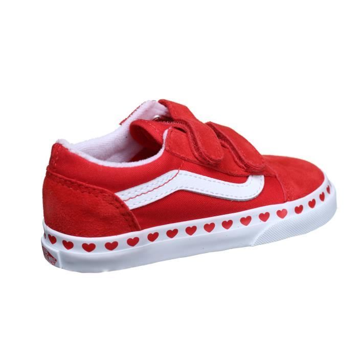 Basket b b gar on Vans Old Skool V Rouge Cuir Scratch Rouge