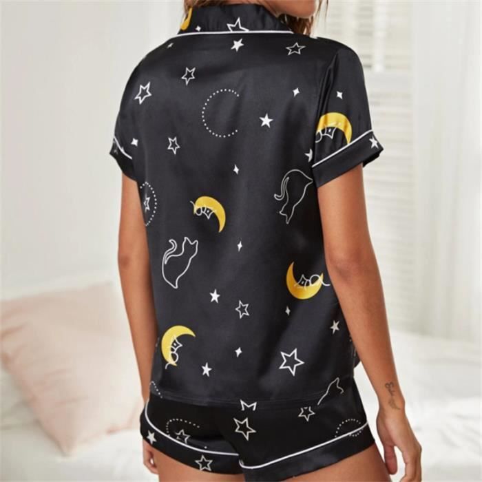 CHEMISE DE NUIT Femme Pyjama femme tenue de service a domicile short a manches courtes tissu satin extensible noir CK Noir Cdiscount Pret a Porter