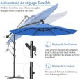GOPLUS Parasol de Jardin Déporté D.300CM-Parasol Patio Inclinable 24 LED Solaire-Poteau Métallique avec Manivelle-Bleu(avec Base)-3